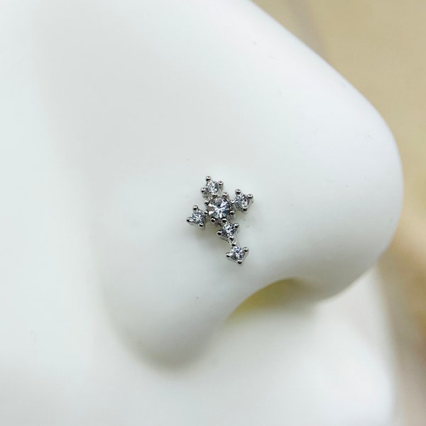 20G Cross Nose Stud, Sparkle Clear Gems Decor Cross Shape Nose Bone Stud, Nose Piercing Jewelry, Everyday Cute Nose Stud with Ball End