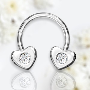 16G Silver Heart Shape Ends Horseshoe Septum Ring, Nose Ring