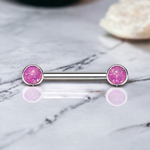Implant Grade Titanium Pink Opal Nipple Barbells, Internally Threaded Opal Decor Nipple Piercing Ring Jewelry