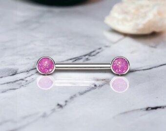 Implant Grade Titanium Pink Opal Nipple Barbells, Internally Threaded Opal Decor Nipple Piercing Ring Jewelry