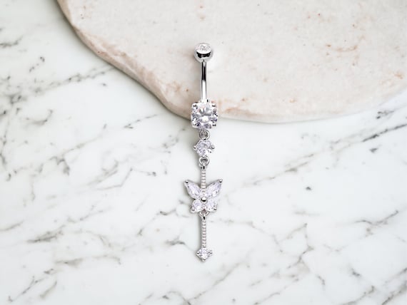 Piercing Per Ombelico In Titanio - 2 Pezzi Con Ciondoli Farfalla E Cuore, Zirconia Cubica, Regalo Ideale Per Donne