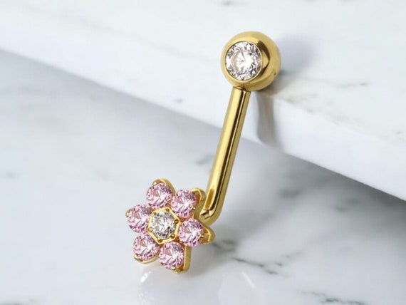 Pink Flower VCH Piercing Floral Decor Sparkle Christina Piercing Jewelry Genital Piercing Internally Threaded Titanium Piercing Barbell Etsy