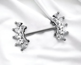 14G Marquise Crystals Ends Nipple Barbells Decorative Design Nipple Rings Nipple Piercing Jewelry