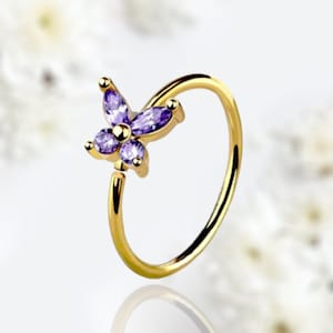20G Butterfly Gem Top Bendable Gold Nose Piercing Hoop Ring, Thin Bendable Snug Fit Butterfly Nose Ring, Cartilage Earring,Multipurpose Hoop