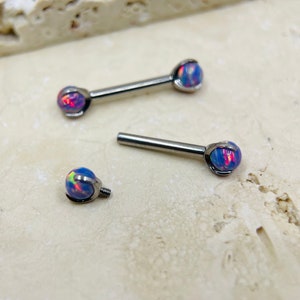 Titanium Nipple Barbell Beautiful Purple Opal Gem Colorful Opal Decor Internally Threaded Nipple Rings Nipple Piercing Jewelry