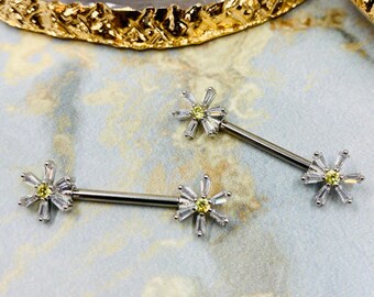 5 Pairs Nipple Piercing Jewelry Set - Stainless Steel Heart, Star, Flower Barbells With Internal Thread (Silver)