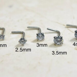 20g Gem Top L Shape Nose Stud, Simple Style Multiple Size Cz Stud Daily Wear Nose Piercing Jewelry, L Bend Type Nose Piercing Stud