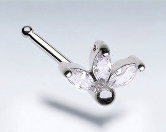 20G Silver Clear Gem Lotus Flower Nose Stud