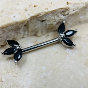 14G Black Marquise Gems Nipple Barbell. Nipple Rings. Nipple Jewelry. Nipple Piercing