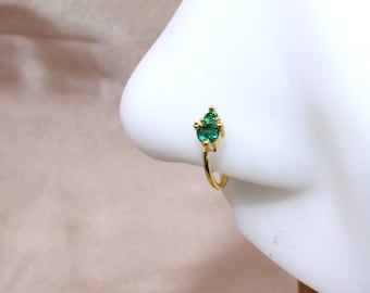 20G Gold Nose Ring, Emerald Surgical Steel Hoop, Cartilage Earring