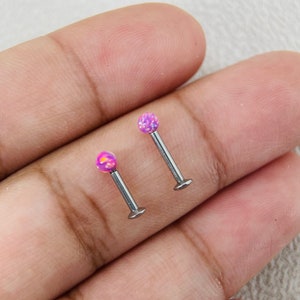 Internally Threaded Pink Opal Ball Top Flag Back Labret Monroe Cartialge Tragus Daith Conch Piercing Barbell
