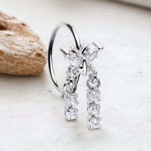Butterfly Nose Piercing Hoop Ring, Dangling Chain Butterfly  Decor Thin Snug Fit 20g Nose Piericng Hoop Ring Jewelry