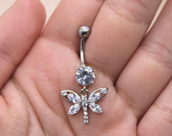 Libelle Bauch Ring, Sparkle Gem Libelle baumeln Bauch Knopf Ring Piercing Schmuck, Bauchnabel Piercing Körperschmuck