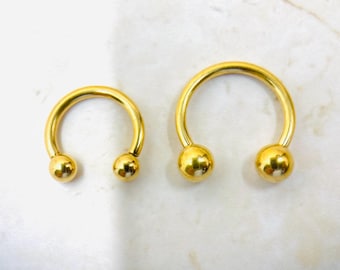 16G Implant Grade Titanium Internally Threaded Gold Horseshoe Hoop Ring for Septum Cartilage, Tragus, Labret,Smiley, Hood Piercing