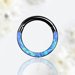 16G Blue Opal Inlay Septum Piercing Hoop Clicker Ring Simple Style Colorful Blue Opal Decor Front Septum Jewelry Nose Ring