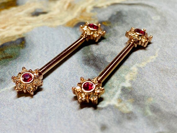 A Set of Rose Gold Twinkle Stardust CZ Nipple Barbell - Etsy