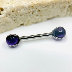 Implant Grade Titanium Natural Amethyst Stone Nipple Barbell, Internally Threaded Titanium Nipple Jewelry