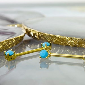 Pair of 14G Gold Turquoise Nipple Barbell. Nipple Rings. Nipple Piercing. Nipple Jewelry. Body Jewelry. Body Piercing.