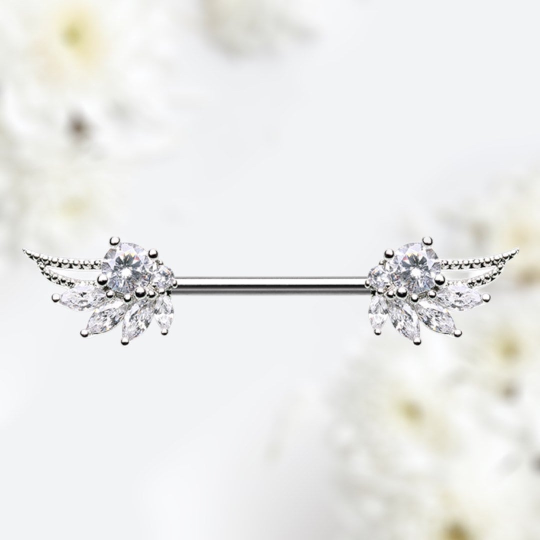 Guardian Angel Wings Nipple Barbell. Sparkle Wing Decor End Nipple