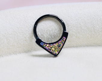 16G Black Teardrop Style 8MM / 10MM Septum Clicker Ring • Daith Piercing • Septum Jewelry • Nose Ring • Septum Piercing