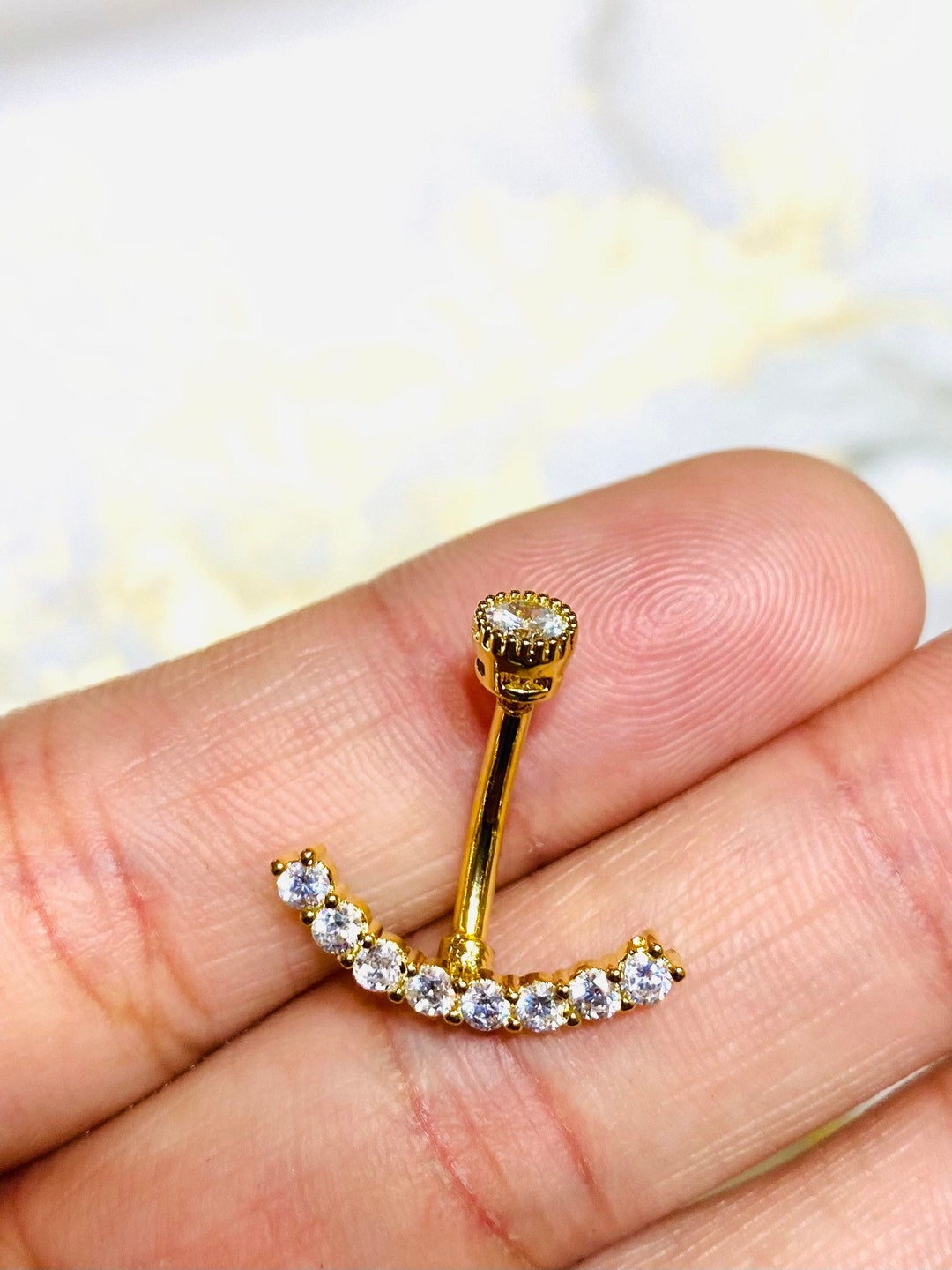 14G Gold funkelnde Kristall gebogene Linie mit Innengewinde Top Belly ...