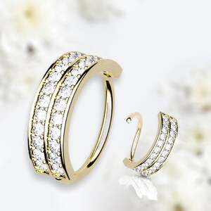Golden 8MM 10MM Double Line Sparkling Stones Bendable Nose Hoop. Cartilage Hoop. Tragus Hoop. Helix Piercing. Nose Piercing. Nose Ring.