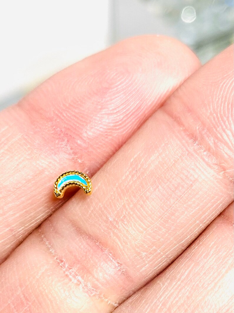 Nose Studs Nose Ring Nose Piercing Nose Jewelry 20G Dainty Gold Illuminating Moon Shape Nose Stud with Ball 7mm