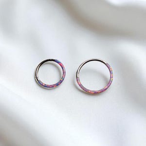 16G Pink Opal Round Septum Piercing Ring Clicker Hoop Simple Style Pink Opal Decor Colorful Front Septum Ring Nose Piercing Hoop Ring