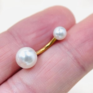 14G Rose Gold White Pearl Dainty Minimalist Belly Button Ring