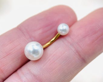 14G roségouden witte parel sierlijke minimalistische navelring