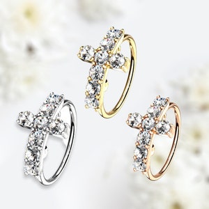 Cross CZ Bendable Hoop for Nose & Cartilage. Nose Piercing. Nose Ring. Nose Hoops.