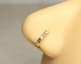 Flower Nose Ring, Gorgeous Floral Decor Bendable Gold Nose Piercing Hoop Ring, 20g Gold Nose Ring