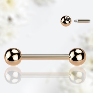 Pair of 14G Externally Threaded Implant Grade Titanium Plain Rose Gold Nipple Barbells. Nipple Rings. Nipple Jewelry. Nipple Piercing.