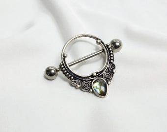 Pair of 14G Abalone Teardrop Nipple Shield Barbells