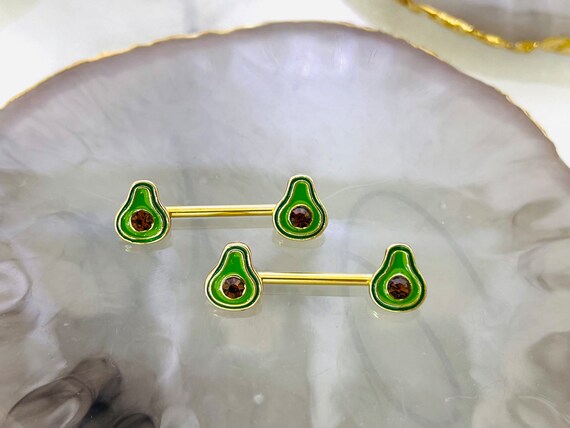 14G Gold Avocado Nipple Piercing Barbell Jewelry Avocado Inspired