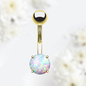 14G Gold Opal Belly Ring, Simple Style Opal Decor Gem Gold Belly Ring Piercing Jewelry, Navel Piercing Ring