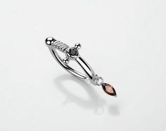 Navelpiercing dolk, sierlijke marquise edelsteen hanger scharnierende navelpiercing clicker piercing, 14 g zilveren navelpiercing
