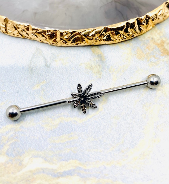 Silver Steel Alloy Marijuana Leaf 38MM Length Industrial Barbell. Industrial Piercing. Etsy Australia