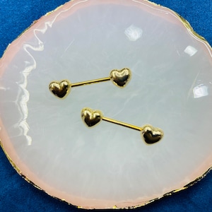 Set of Plain Gold Heart Nipple Jewelry Barbells, Nipple Piercings, Plain Nipple Jewelry