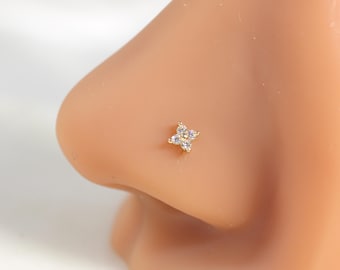 14K Gold Tiny Flower Nose Sud, 20g Corkscrew Dainty Nose Piercing Jewelry