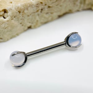 Implant Grade Titanium Natural Pink Opalite Stone Nipple Barbell, Internally Threaded Titanium Nipple Jewelry