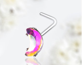 20G Silver Iridescent Moon L Shape Nose Stud