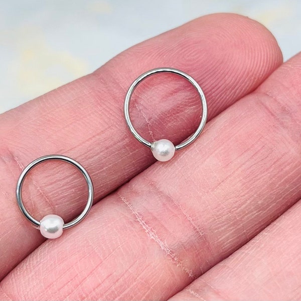 20G Dainty Minimal White Pearl Bendable Nose Hoop Ring • Cartilage Ring • Tragus Piercing • Nose Piercing