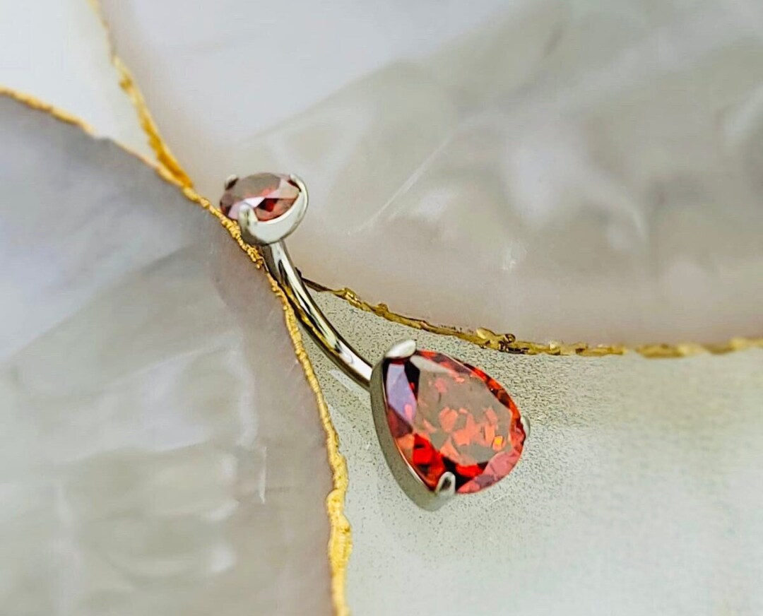 14G Silver Titanium Internally Threaded Pear Shape Red Stone - Etsy