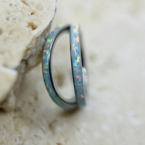 Anillo con bisagra de ópalo blanco de doble línea de titanio de grado de implante de 16 g