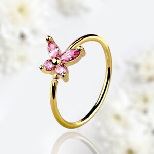 20G Butterfly Gem Top Bendable Gold Nose Piercing Hoop Ring, Thin Bendable Snug Fit Butterfly Nose Ring, Cartilage Earring,Multipurpose Hoop
