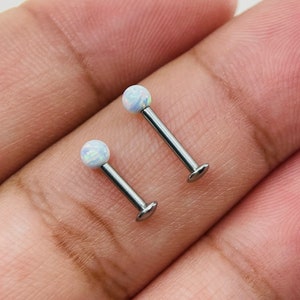 Internally Threaded White Opal Ball Top Flag Back Labret Monroe Cartialge Tragus Daith Conch Piercing Barbell