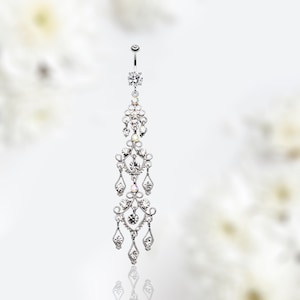 14G Silver Dangling Sparkling Chandelier Belly Button Ring