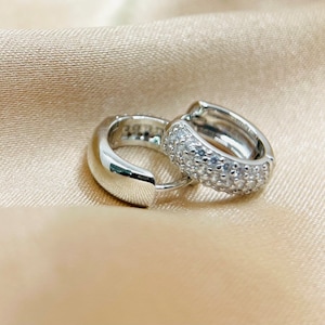 Sterling Silver Huggie Hoop Earrings Snug Fit Thick Hoop Earring Everyday Unisex Earrings
