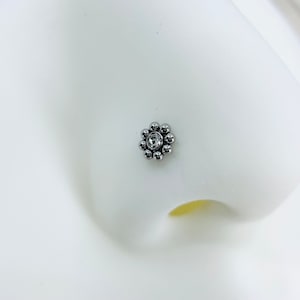 20g L Bend Nose Ring Stud, Beaded Decor Cute Little Gem Center Nose Piercing Stud, L Bend Type Nose Ring Piercing Jewelry